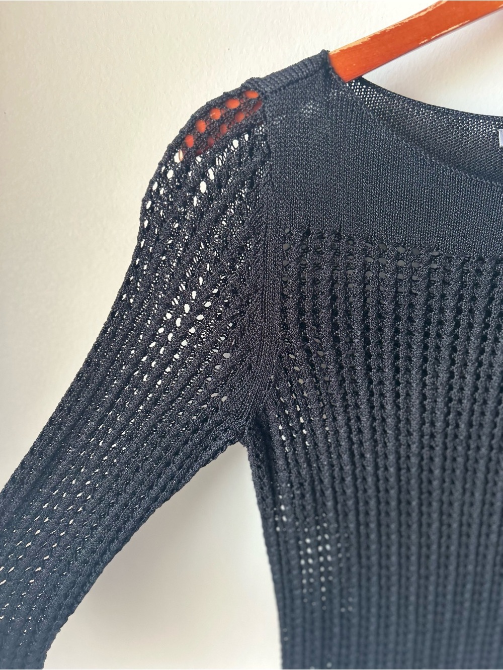 ANN TAYLOR Black Open Knit Boat Neck Sweater 3/4 Sleeve Lightweight Size Small - Picture 3 of 8